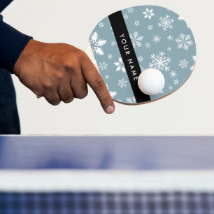 White Snowflakes, Grey, Your name, Personalise Ping Pong Paddle