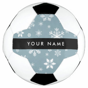 White Snowflakes, Grey, Your name, Personalise Soccer Ball