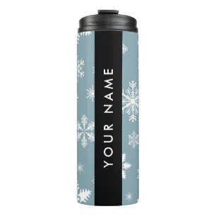 White Snowflakes, Grey, Your name, Personalise Thermal Tumbler