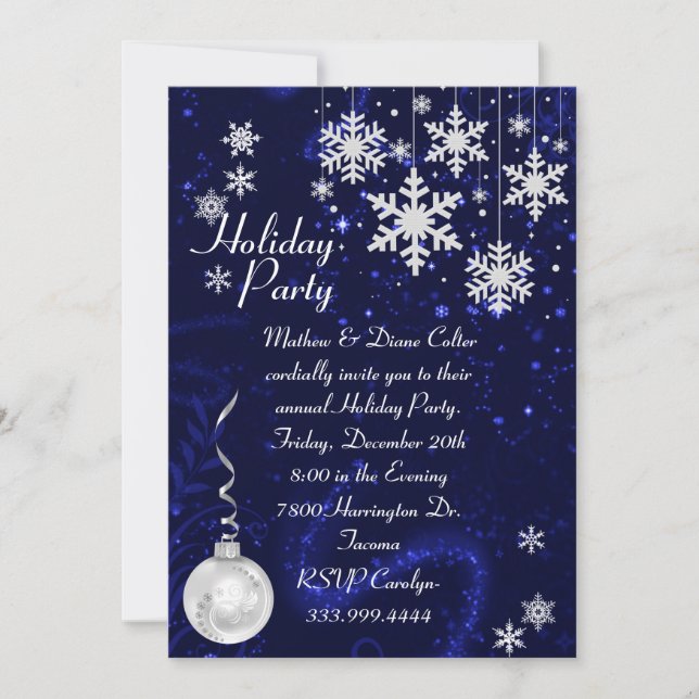 White Snowflakes Holiday Party Invitation (Front)