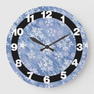 White Snowflakes Large Clock
