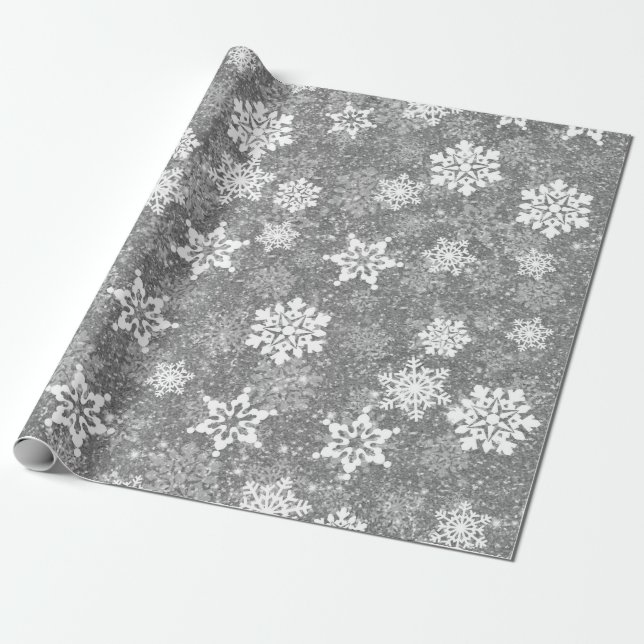 White Snowflakes Luxurious Gray Elegant Christmas Wrapping Paper (Unrolled)