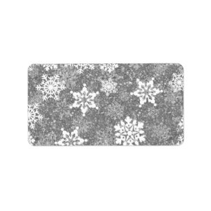 White Snowflakes Luxurious Grey Elegant Christmas Label