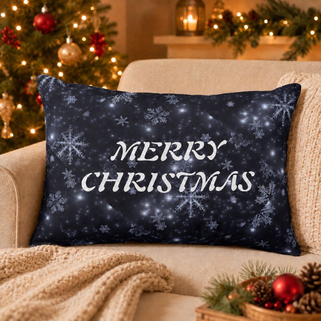 White Snowflakes Midnight Blue Background Decorative Cushion (White Snowflakes Midnight Blue Background Decorative Pillow)