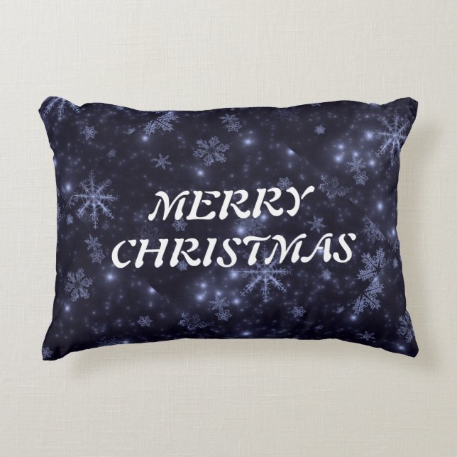 White Snowflakes Midnight Blue Background Decorative Cushion (Front)