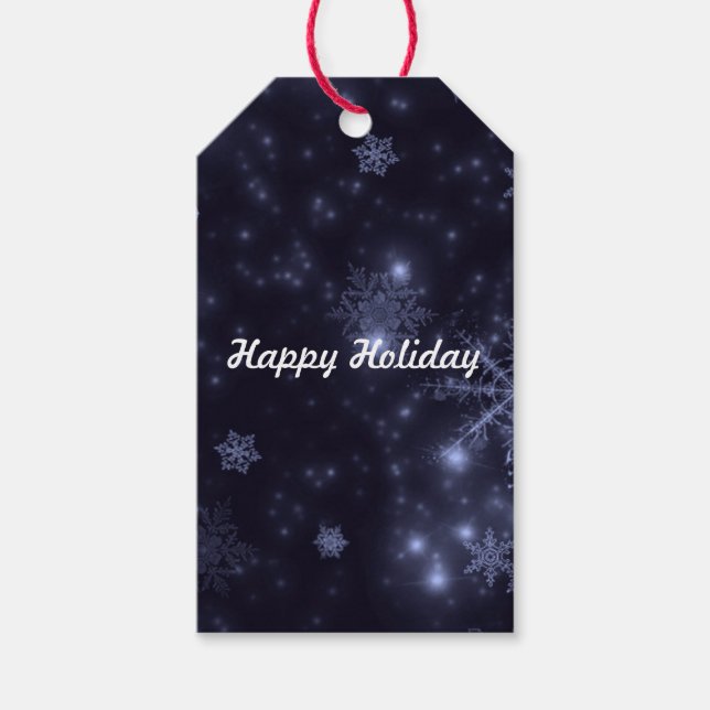 White Snowflakes Midnight Blue Background Gift Tag (Front)
