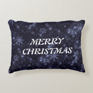White Snowflakes Midnight Blue Background Pillow