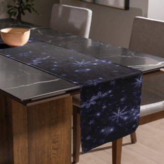 White Snowflakes Midnight Blue Bkgrd Table Runner
