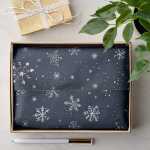 White Snowflakes on a Dark Blue Background Tissue Paper
