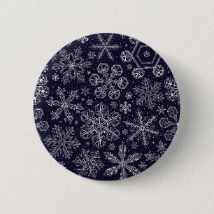 White Snowflakes on blue 6 Cm Round Badge