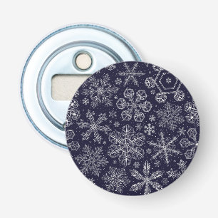 White Snowflakes on blue Bottle Opener