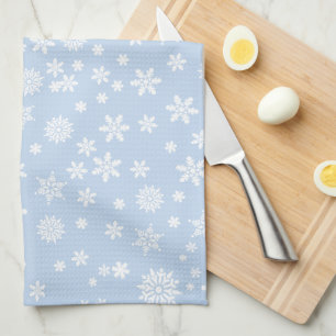 White Snowflakes on Blue Christmas Tea Towel