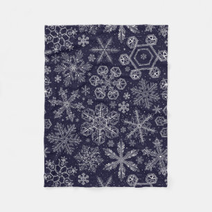 White Snowflakes on blue Fleece Blanket