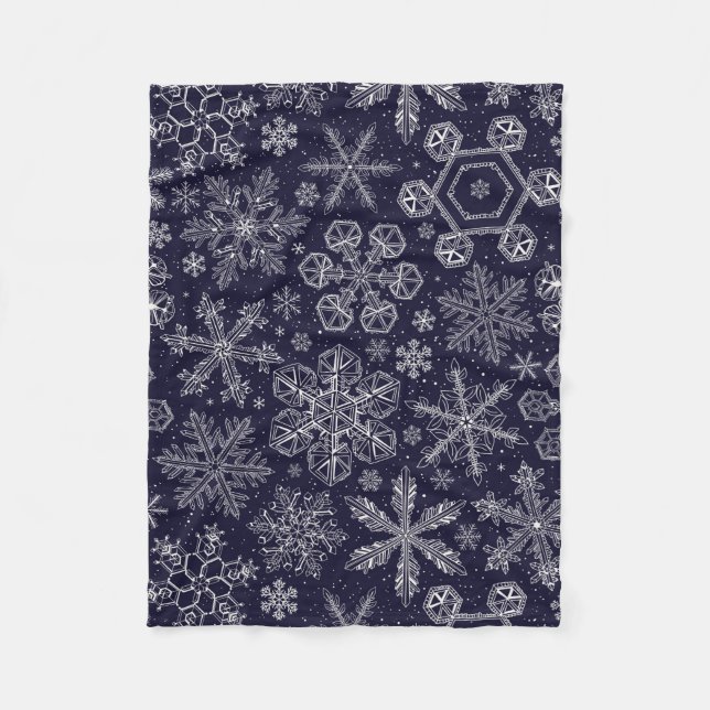 White Snowflakes on blue Fleece Blanket (Front)