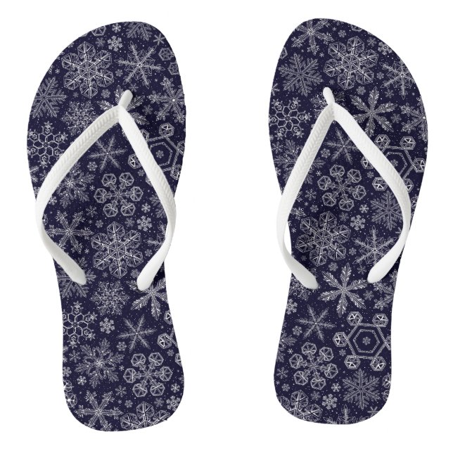 White Snowflakes on blue Jandals (Footbed)