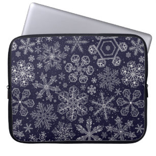 White Snowflakes on blue Laptop Sleeve