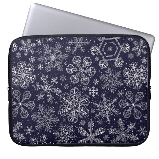 White Snowflakes on blue Laptop Sleeve (Front)
