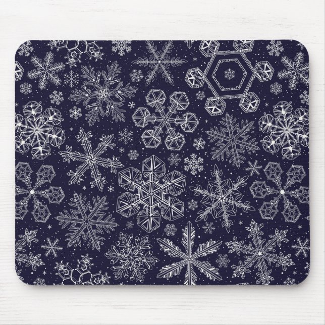 White Snowflakes on blue Mouse Pad (Front)