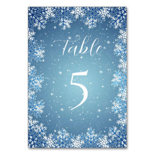 White Snowflakes on Blue  Table Number