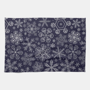 White Snowflakes on blue Tea Towel