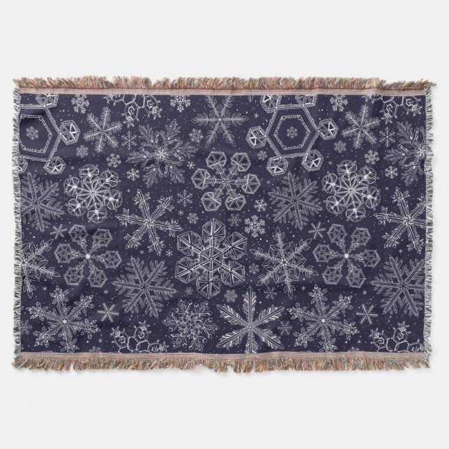White Snowflakes on blue Throw Blanket (Front)