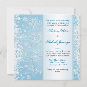 White snowflakes on blue Wedding Invitation