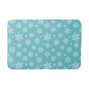 White Snowflakes on Blue Winter Pattern Bath Mat