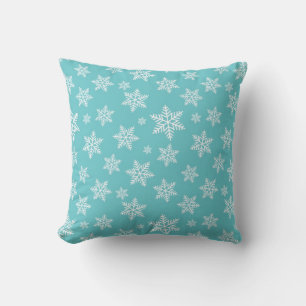 White Snowflakes on Blue Winter Pattern Cushion