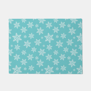 White Snowflakes on Blue Winter Pattern Doormat