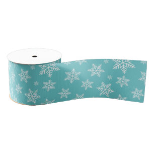 White Snowflakes on Blue Winter Pattern Grosgrain Ribbon