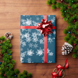 White Snowflakes On Blue Wrapping Paper