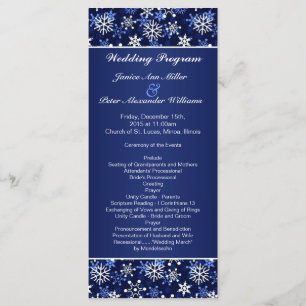 White snowflakes on dark blue Wedding program Programme