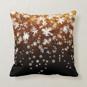 White Snowflakes on gold Cushion