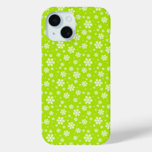 White Snowflakes on Green Winter Pattern iPhone 15 Case