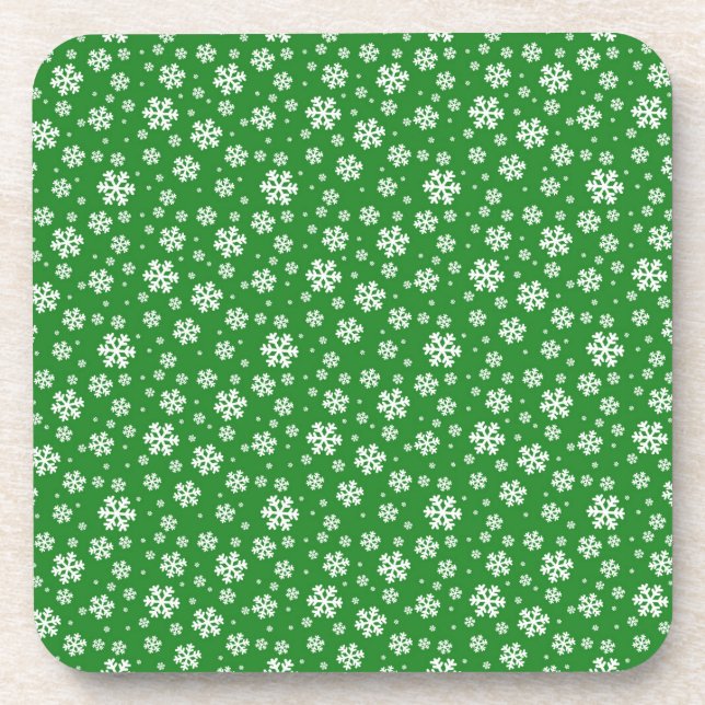 White Snowflakes on green Winter Pattern Coaster (Front)