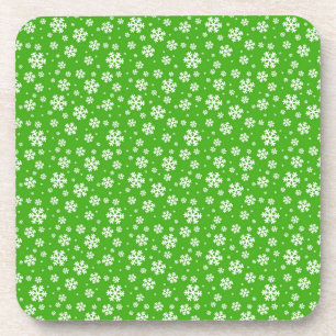 White Snowflakes on Green Winter Pattern Coaster