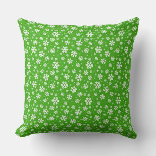 White Snowflakes on Green Winter Pattern Cushion