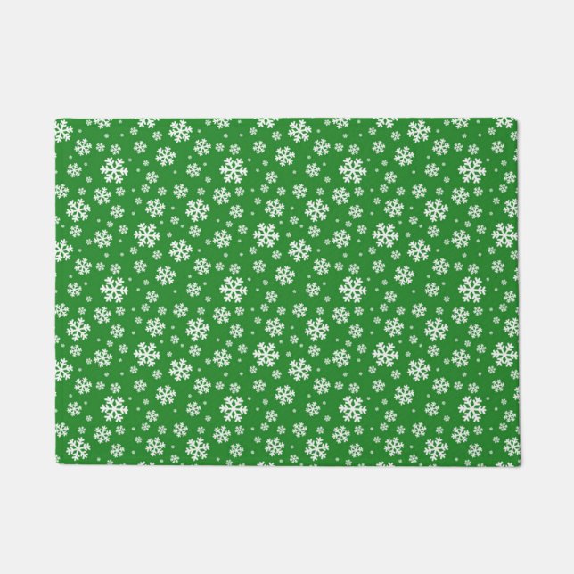 White Snowflakes on green Winter Pattern Doormat (Front)