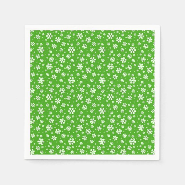White Snowflakes on Green Winter Pattern Napkin (Front)