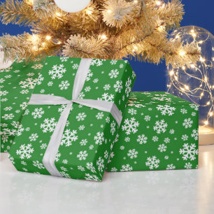 White Snowflakes on green Winter Pattern Wrapping Paper