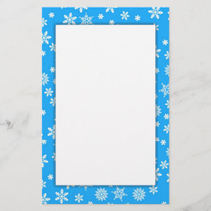 White Snowflakes on Light Blue  Background Stationery
