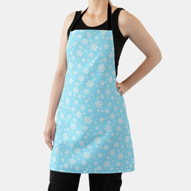 White Snowflakes on Light Blue Winter Pattern Apron (Insitu)
