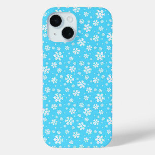 White Snowflakes on Light Blue Winter Pattern iPhone 15 Case