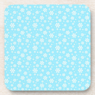 White Snowflakes on Light Blue Winter Pattern Coaster