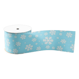 White Snowflakes on Light Blue Winter Pattern Grosgrain Ribbon