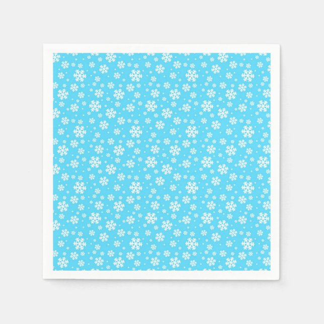 White Snowflakes on Light Blue Winter Pattern Napkin (Front)