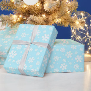 White Snowflakes on light blue Winter Pattern Wrapping Paper