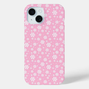 White Snowflakes on Light Pink Winter Pattern iPhone 15 Case