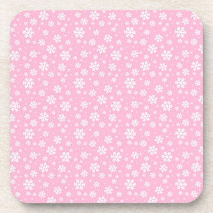 White Snowflakes on Light Pink Winter Pattern Coaster