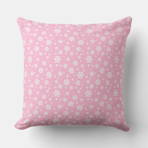White Snowflakes on Light Pink Winter Pattern Cushion